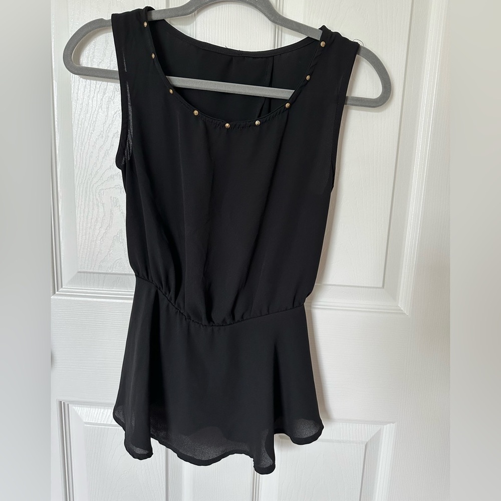 Black Sleeveless Top with Stud Accents